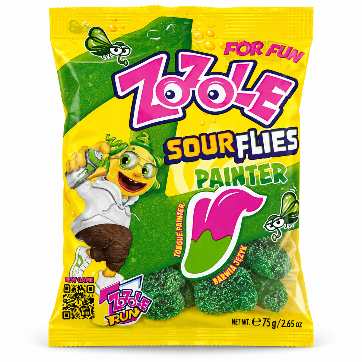 Zozole Sour Flies Painter Green görögdinnyeízű savanyú gumicukor, 75 g,