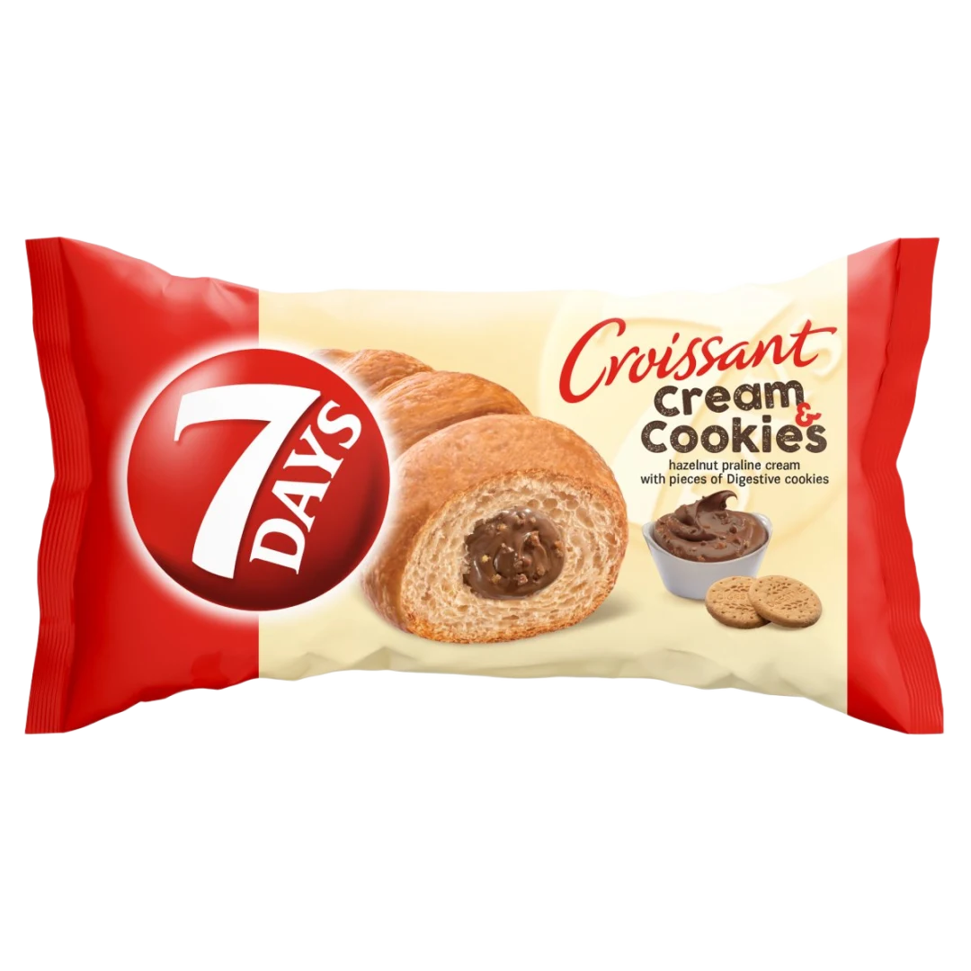 7DAYS Cream & Cookies mogyorókrémmel töltött croissant kekszdarabokkal 60 g