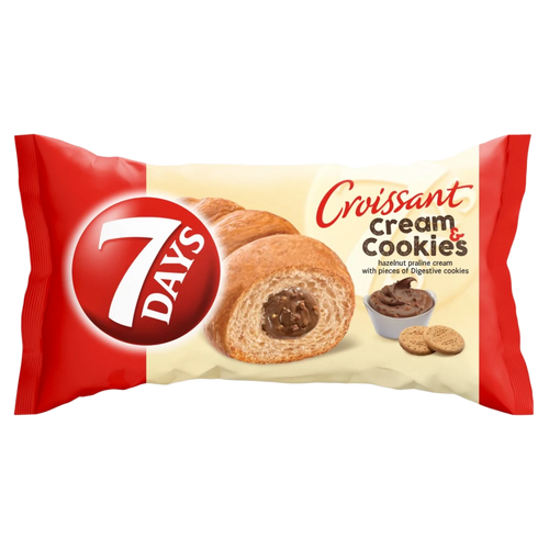 7DAYS Cream & Cookies mogyorókrémmel töltött croissant kekszdarabokkal 60 g