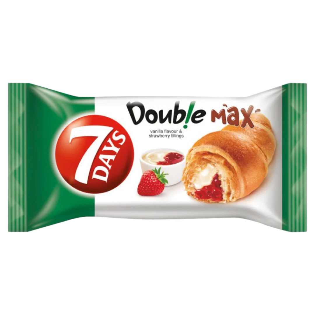 7DAYS Double Max croissant vanília ízű és epres töltelékkel 80 g