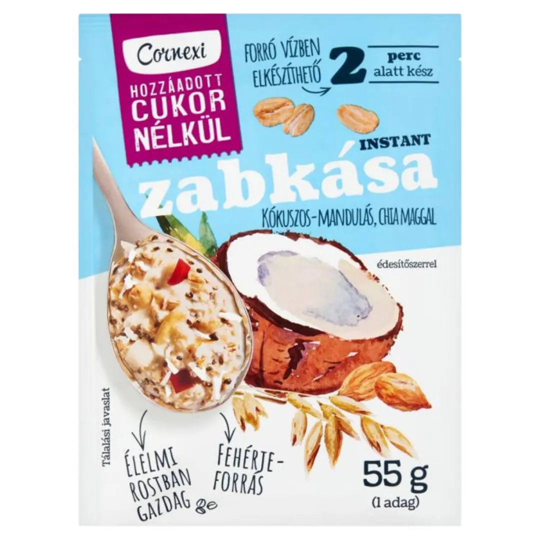 Cornexi kókuszos-mandulás zabkása chia maggal, hozzáadott cukor nélkül, édesítőszerrel 55 g