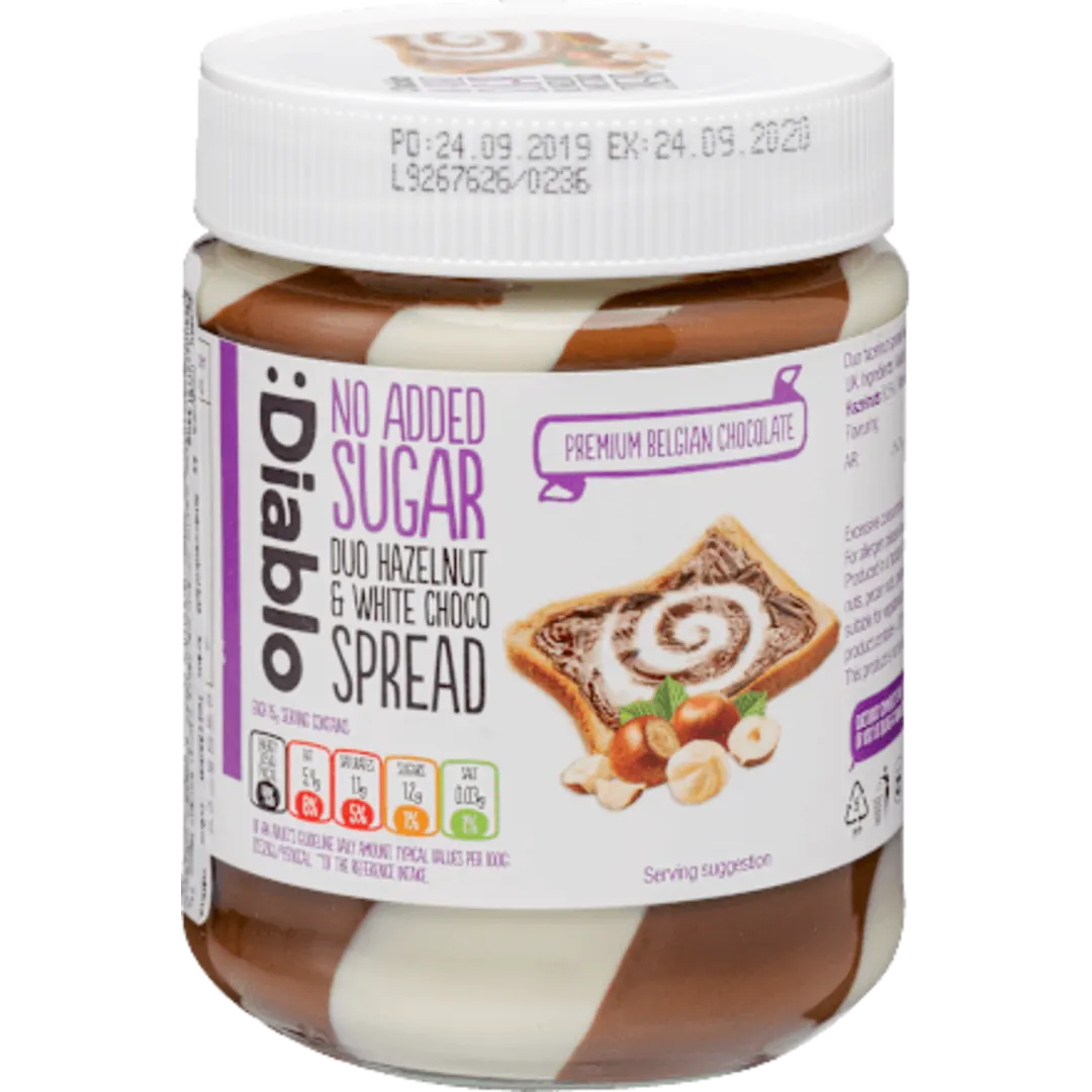 Diablo duo mogyoró- és fehércsokoládé krém hozzáadott cukor nélkül 350 g