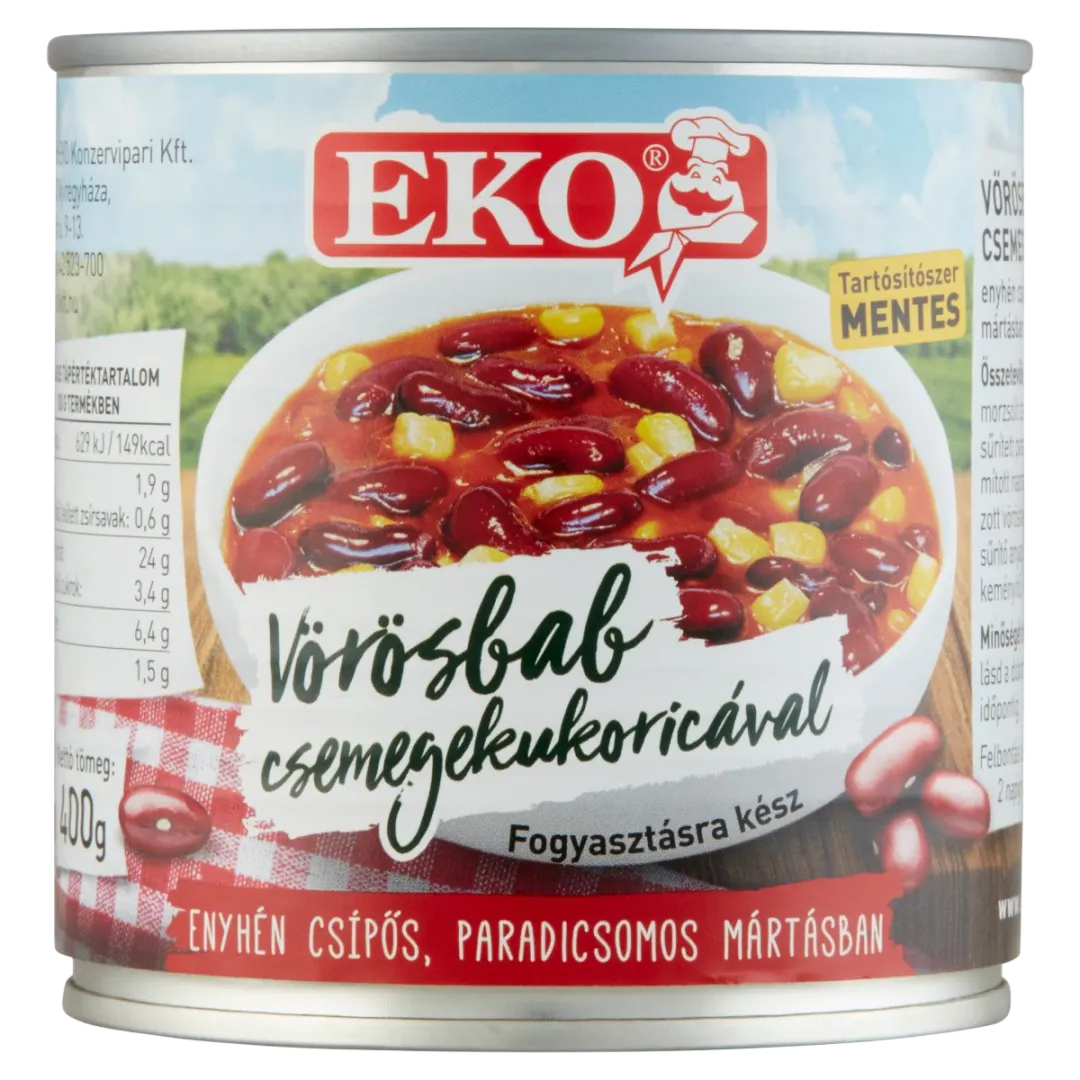 Eko vörösbab csemegekukoricával enyhén csípős paradicsomos mártásban 400 g