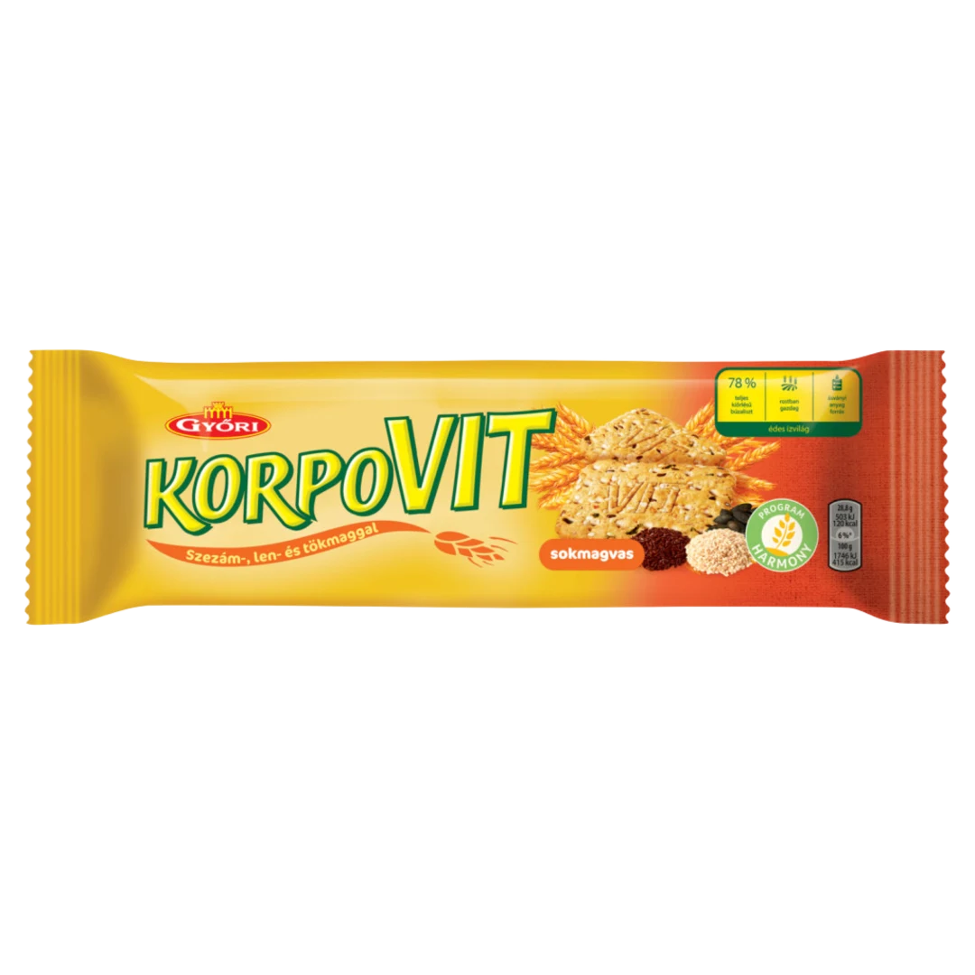 Korpovit Sokmagvas ropogós édes keksz teljes kiőrlésű gabonával és magokkal 174 g