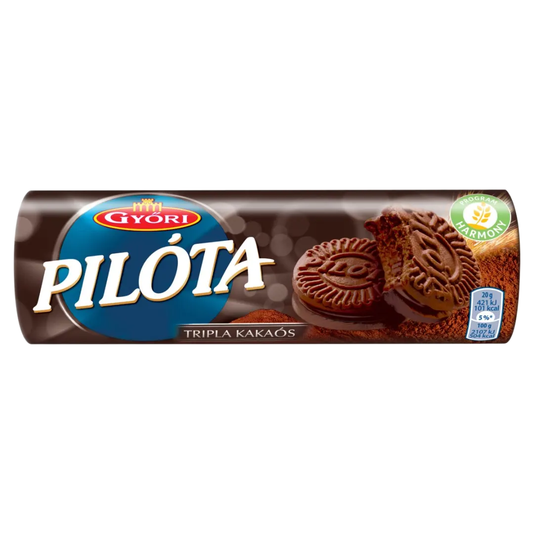 Győri Pilóta tripla kakaós krémmel töltött kakaós keksz 180 g