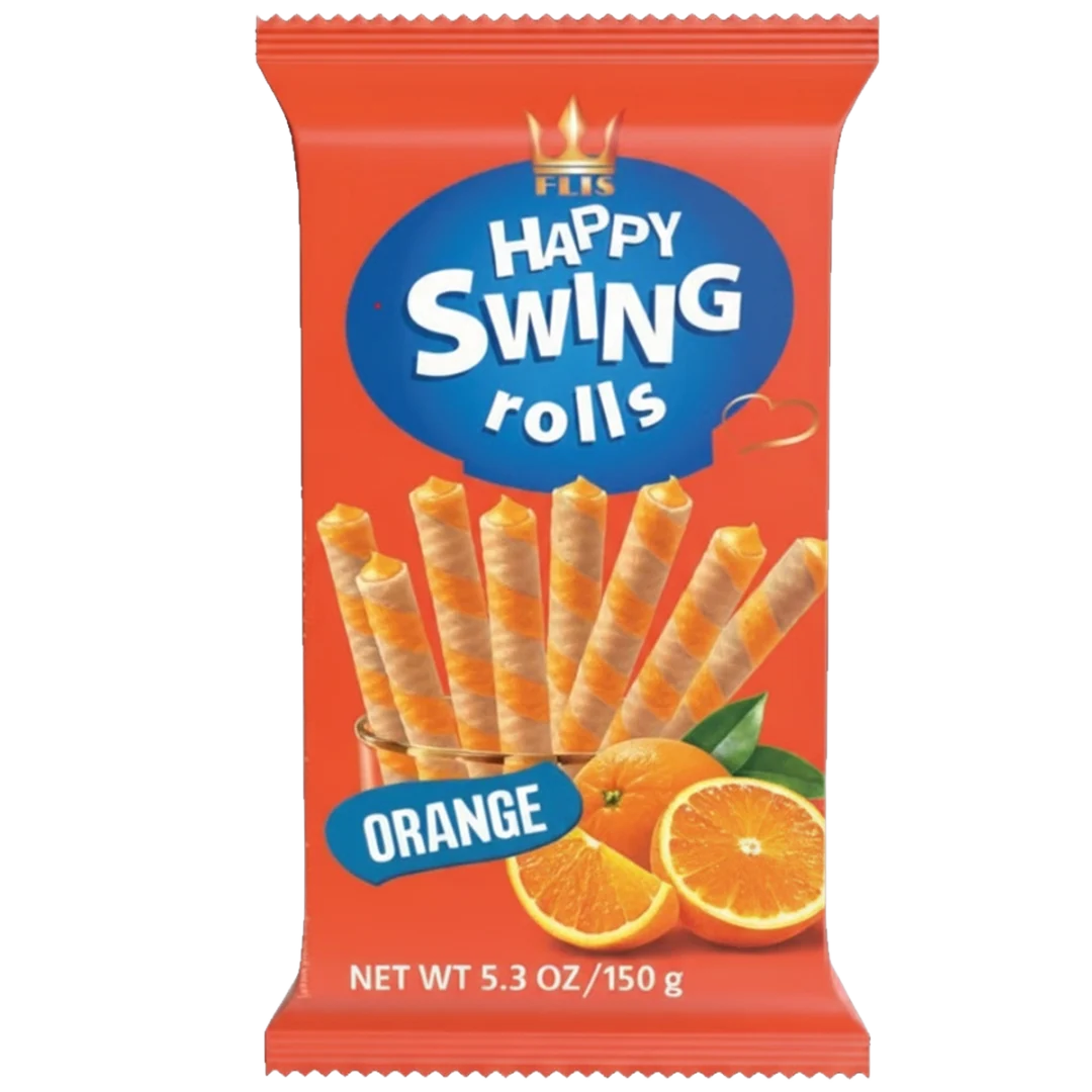 Happy Swing Rolls Orange narancs ízű krémmel töltött ostyarudak 150 g