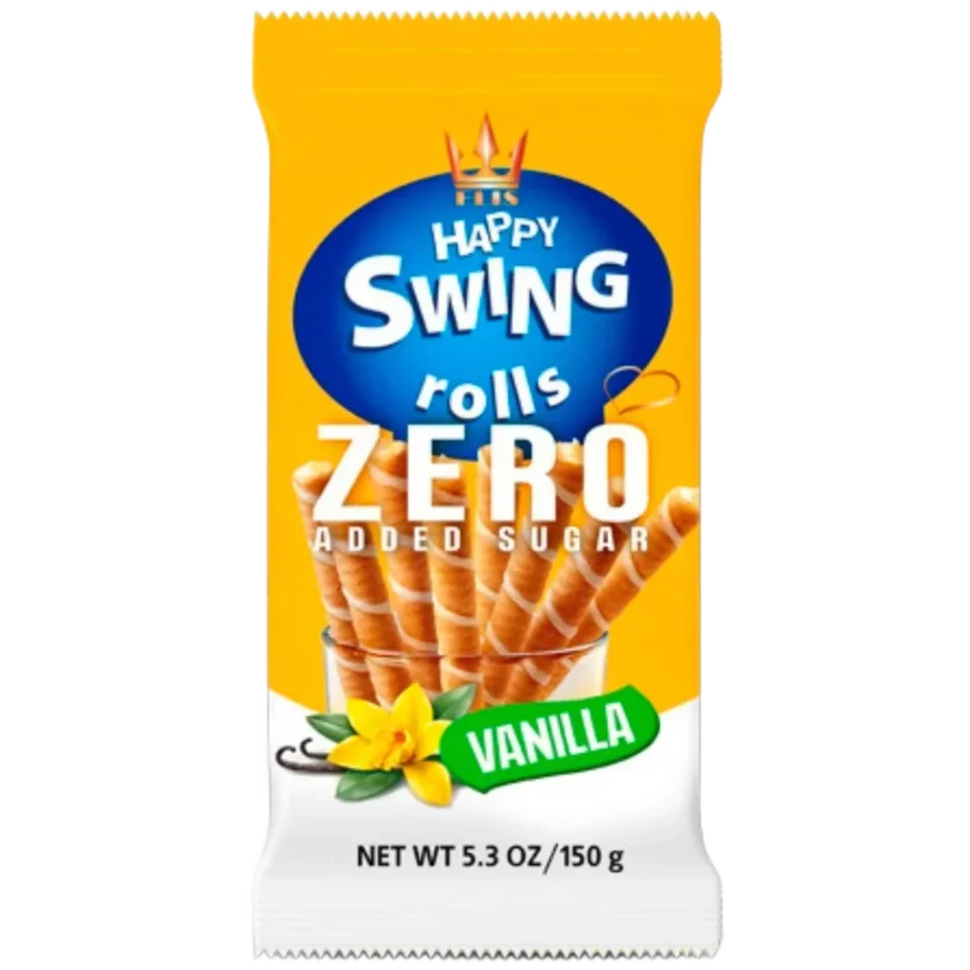 Happy Swing Zero Added Sugar Vanilla vanília ízű ostyarudak hozzáadott cukor nélkül 150 g