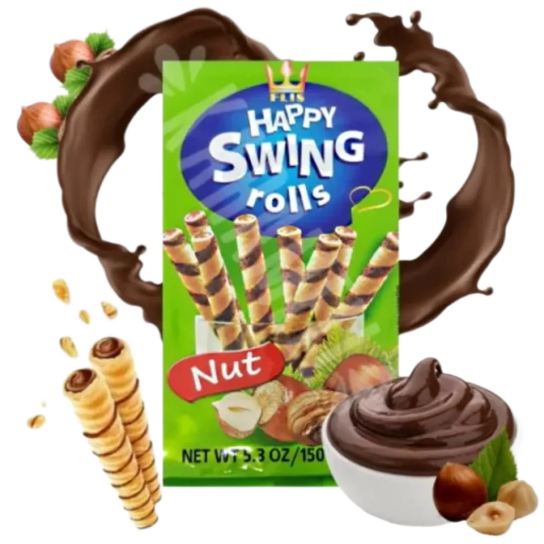 Happy Swing Rolls Nut mogyoró ízű krémmel töltött ostyarudak 150 g