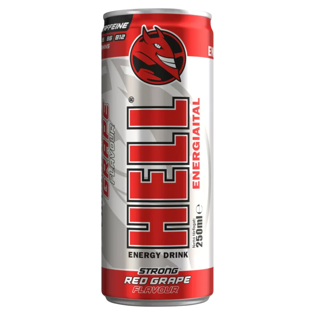 HELL Strong Red Grape piros szőlő-tuttifrutti ízű szénsavas energiaital DRS 250 ml