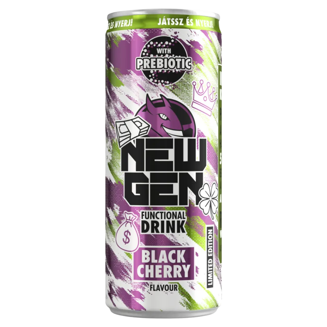 HELL New Gen Black Cherry fekete cseresznye-tuttifrutti ízű szénsavas funkcionális ital DRS 250 ml