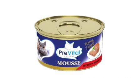 PreVital Mousse teljes értékű nedves macskaeledel felnőtt macskáknak marhával 85 g