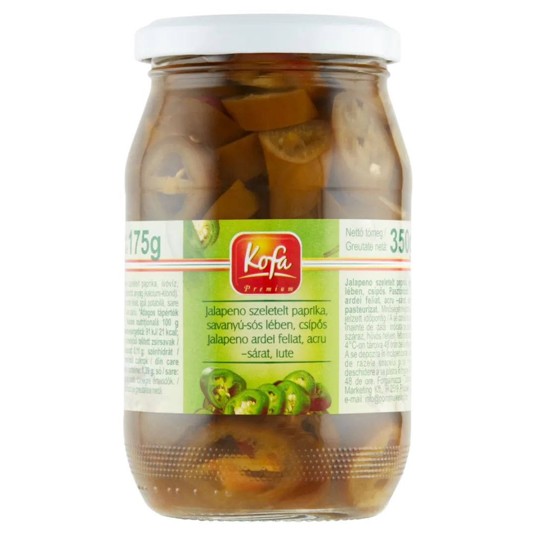Kofa Premium csípős szeletelt jalapeño paprika savanyú-sós lében 350 g
