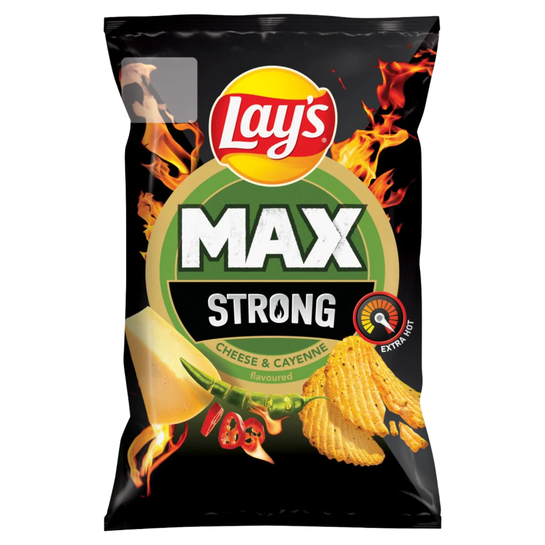 Lay's MAX Strong Cheese & Cayenne sajt és csípőspaprika ízű burgonyachips 55 g