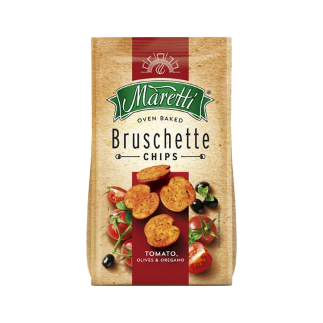 Maretti Bruschette Tomato, Olives & Oregano paradicsomos-olívás-oregánós pirított kenyérkarika 70 g