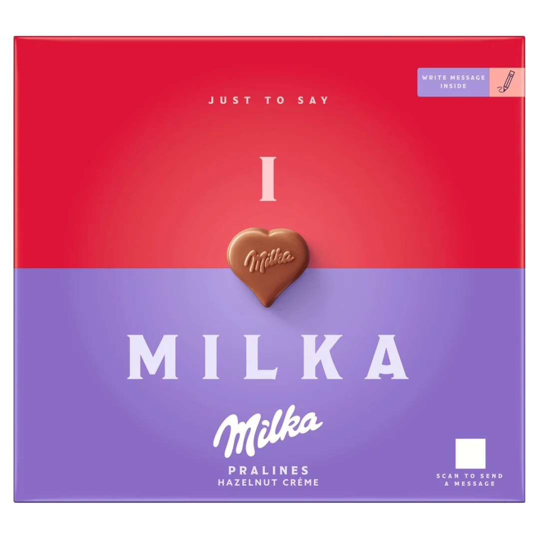 Milka I ♥ Milka alpesi tejcsokoládé-praliné mogyorós krémtöltelékkel 110 g