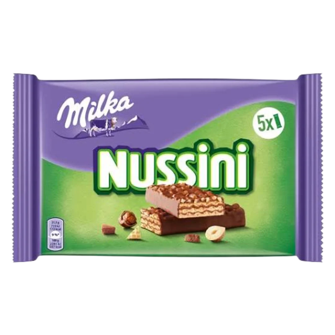 Milka Nussini mogyorós krémmel töltött, mogyoródarabos ostyaszelet 5×31,5 g (157,5 g)