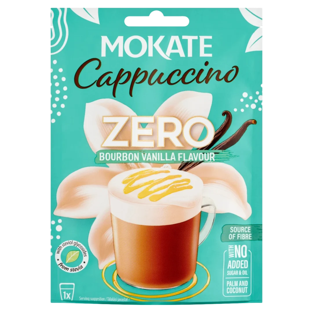 Mokate Cappuccino Zero Bourbon vanília ízű instant kávéitalpor édesítőszerrel 20 g