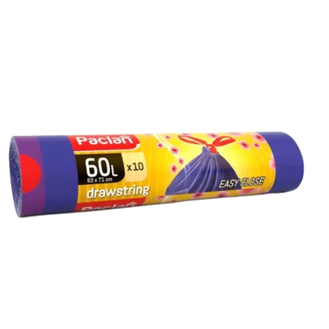 Paclan zárószalagos illatos szemeteszsák, 60 l, 10 db, 63 × 71 cm