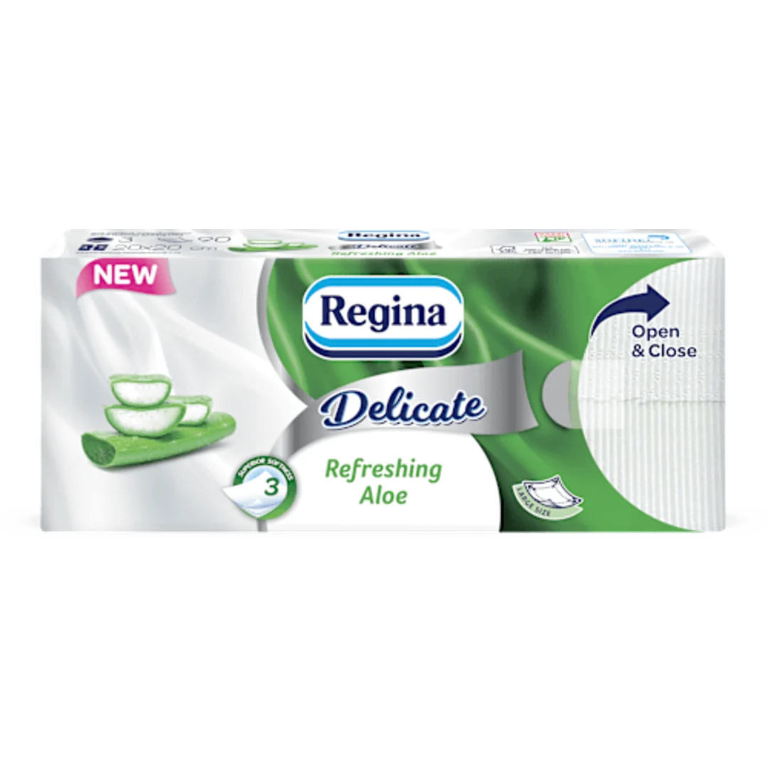 Regina Delicate Refreshing Aloe papír zsebkendő, 3 rétegű, 90 db