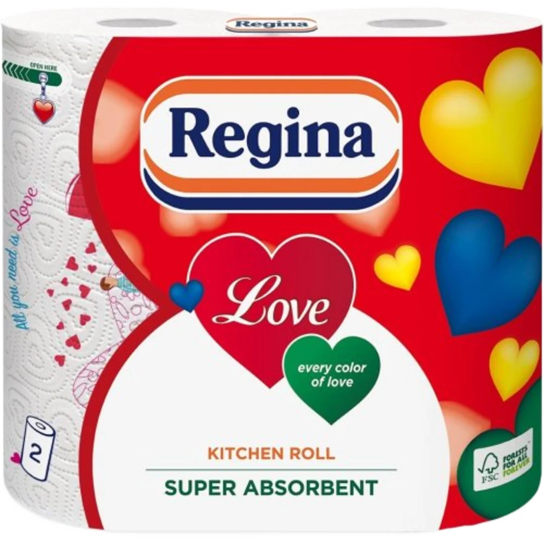 Regina Love papírtörlő, 2 rétegű, 2 tekercs, 50 lap