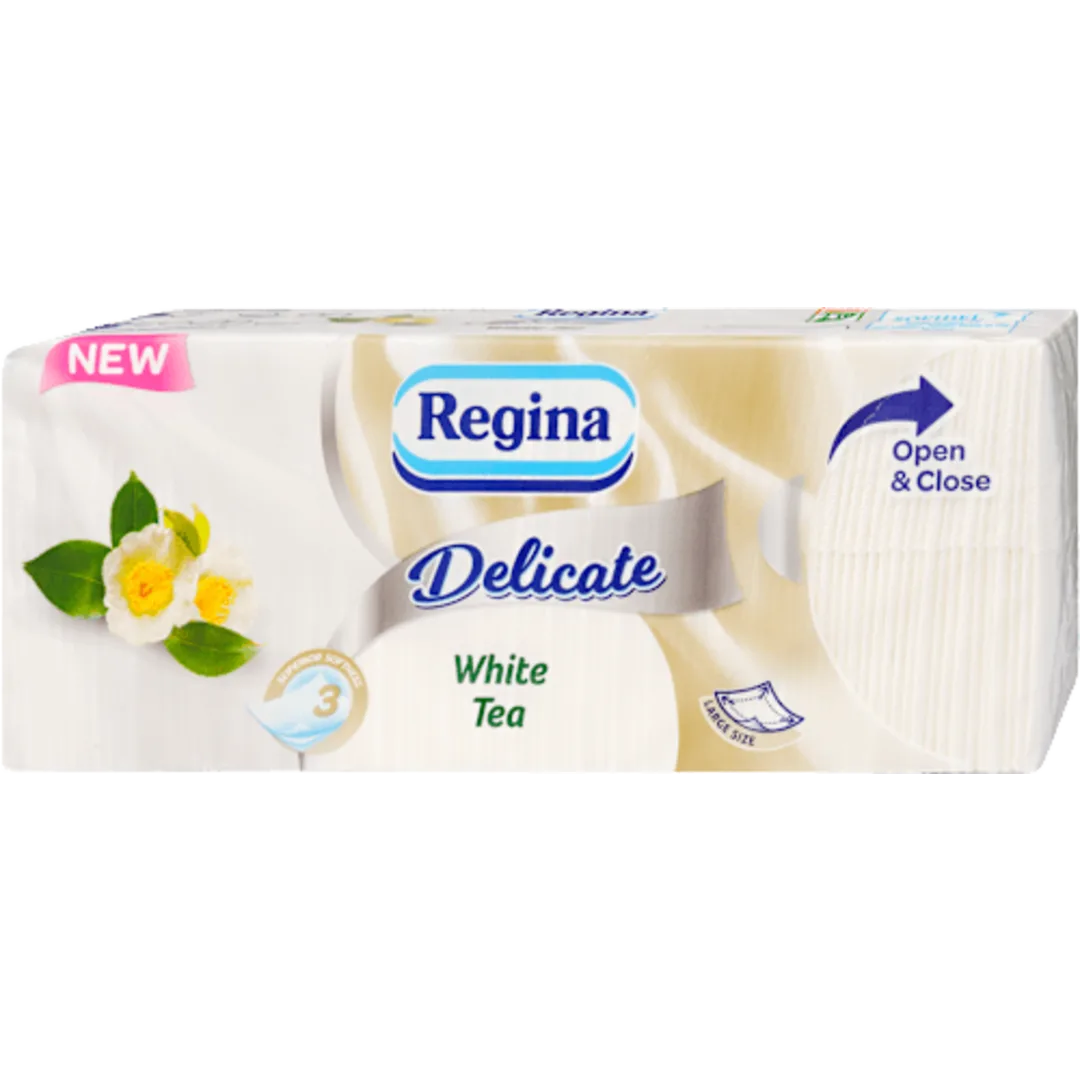 Regina White Tea papír zsebkendő, 3 rétegű, 90 db