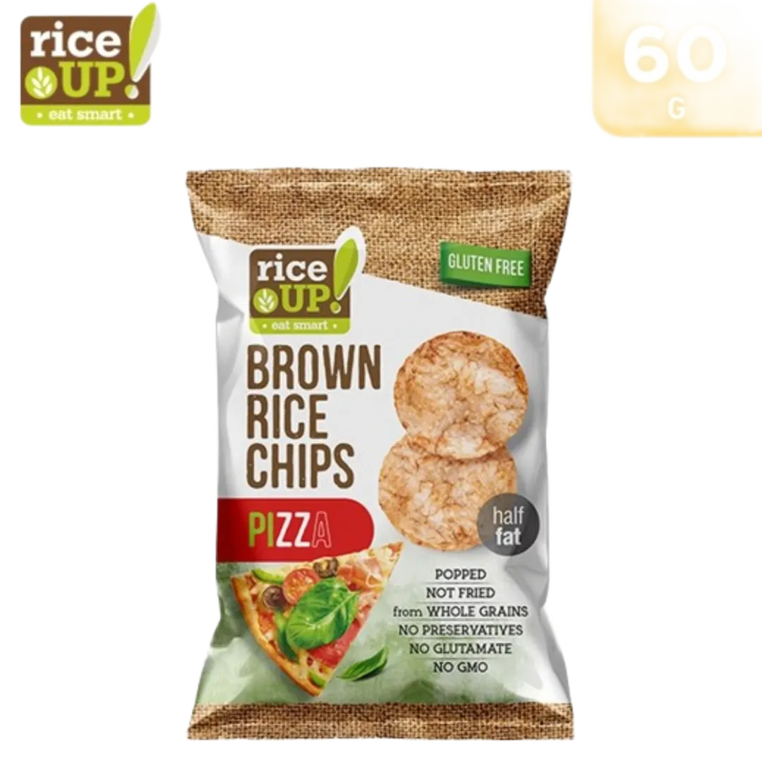 RiceUP! Brown Rice Chips Pizza pizza ízű barna rizs chips 60 g