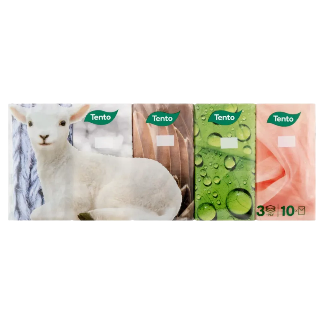Tento Natural Soft papír zsebkendő, 3 rétegű, 10 × 10 db