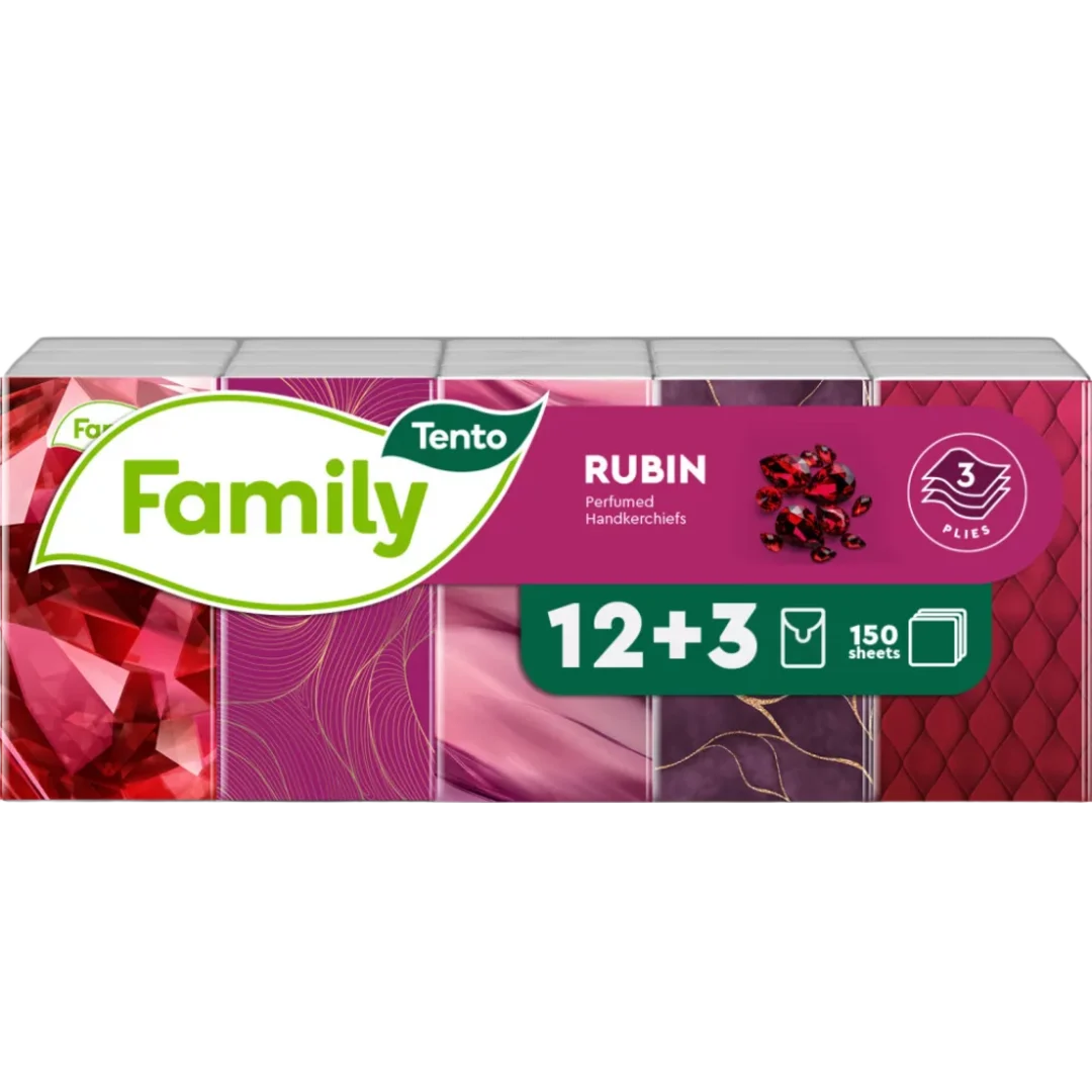 Tento Rubin Red papír zsebkendő, 3 rétegű, 15 × 10 db