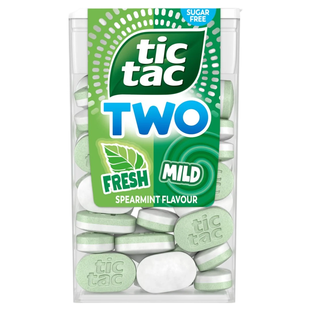 Tic Tac Two Fresh & Mild Spearmint cukormentes mentolos drazsé édesítőszerekkel 38,5 g