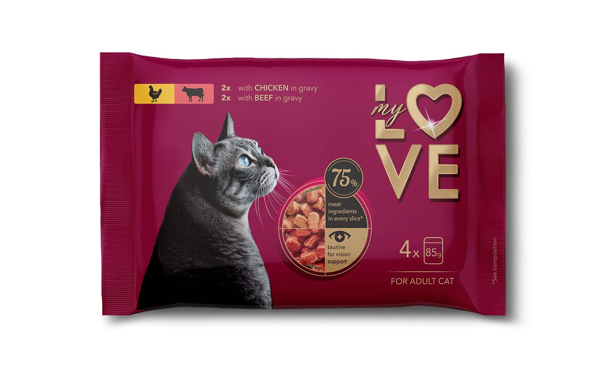 My Love szószos válogatás nedves macskaeledel csirkével és marhával 4 × 85 g (340 g)