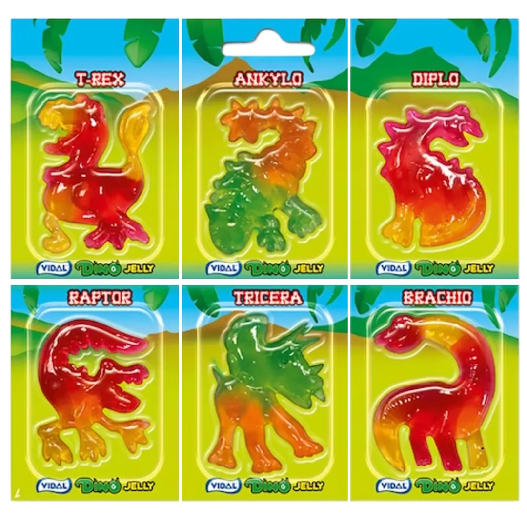 Vidal Dino Jelly dinoszaurusz formájú gyümölcsízű gumicukor 11 g