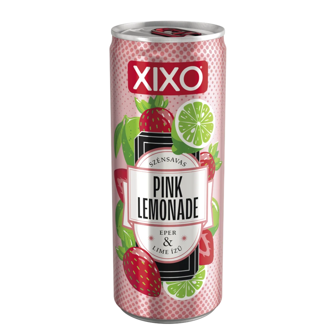 XIXO Pink Lemonade eper-lime ízű szénsavas üdítőital DRS 250 ml