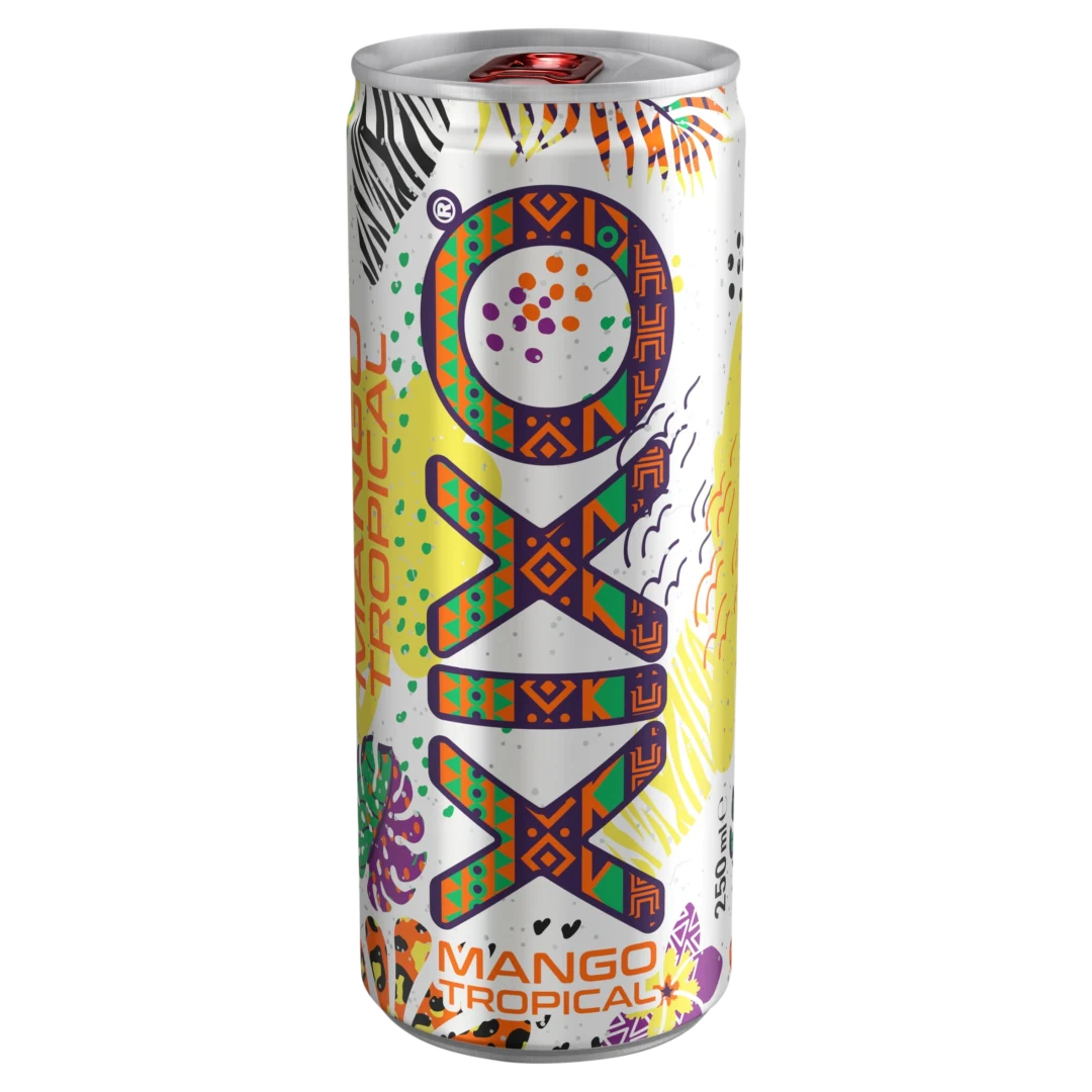 XIXO Mango Tropical mangó-maracuja ízű szénsavas üdítőital cukrokkal és édesítőszerekkel DRS 250 ml