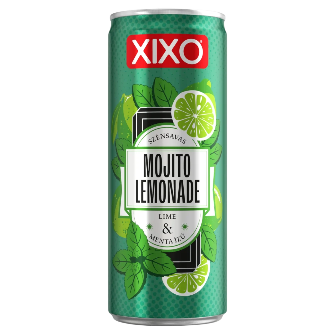 XIXO Mojito Lemonade lime-menta ízű szénsavas üdítőital cukrokkal és édesítőszerekkel DRS 250 ml